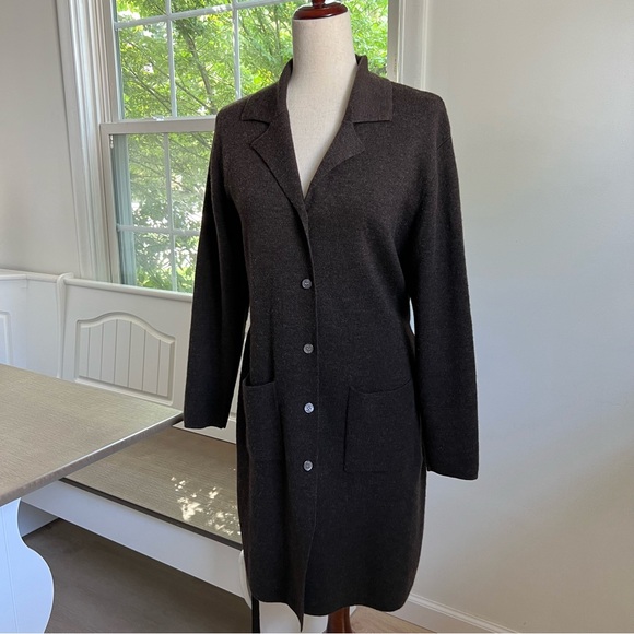 100% Merino Wool Belted Deane & White Casual Buttoned Down Tie Sweater Cardigan - Picture 2 of 10